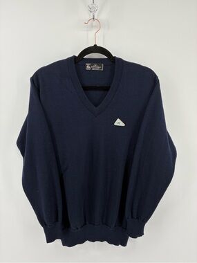 Monte Carlo 100% Wool Men's Navy Blue V-Neck Sweater